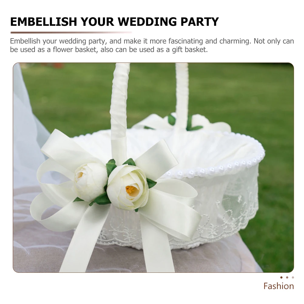

Petal Small Flower Basket Rose Petals Baskets for Girls Hair White Ribbon Bridesmaid