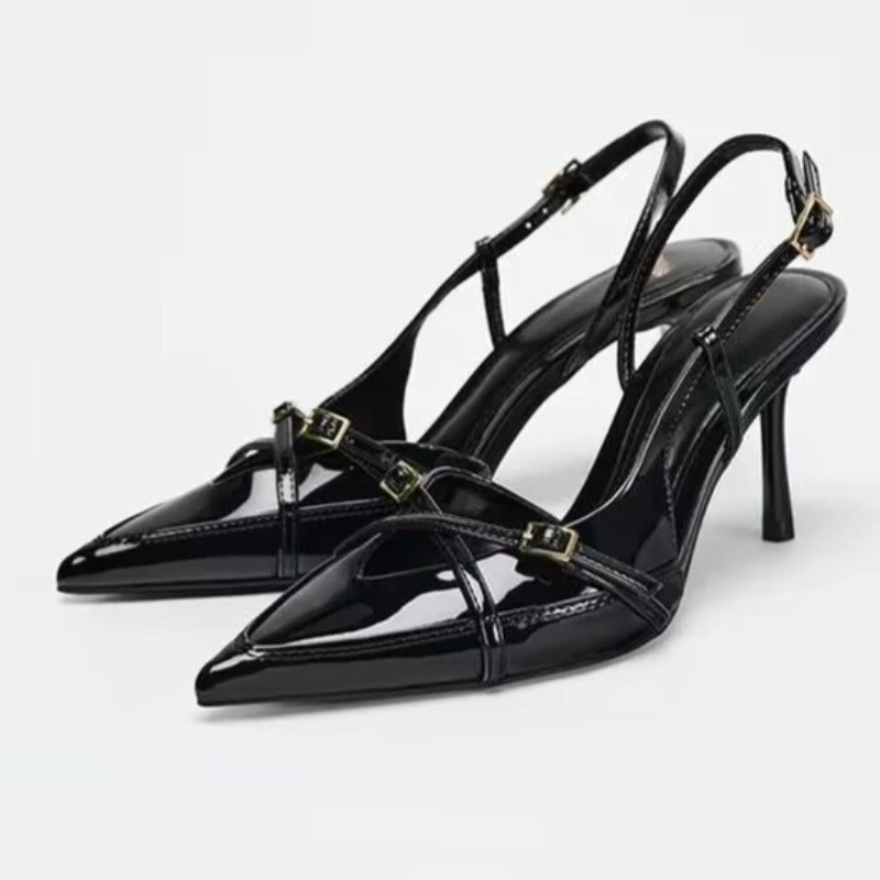 High Heels, spitzes Zehendesign, Metallschnallendekoration, drei Farben erhältlich, geeignet für Kleider/Alltagskleidung, Sandalen