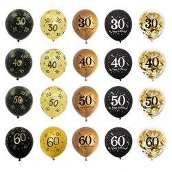 Ballons en latex pour décoration de fête d'anniversaire, noir et or, 30 ans, 40 ans, 50 ans, 60 ans, hommes et femmes adultes, fournitures de mariage, 30e