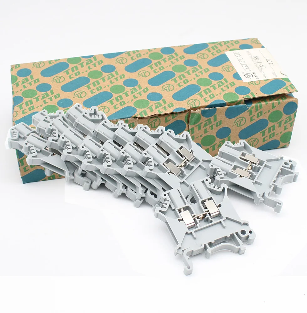 100pcs Din Rail Terminal Block Universal Conductor UK-3N Screw Connection Electrical Wiring Terminal Strip Block Connector UK3N