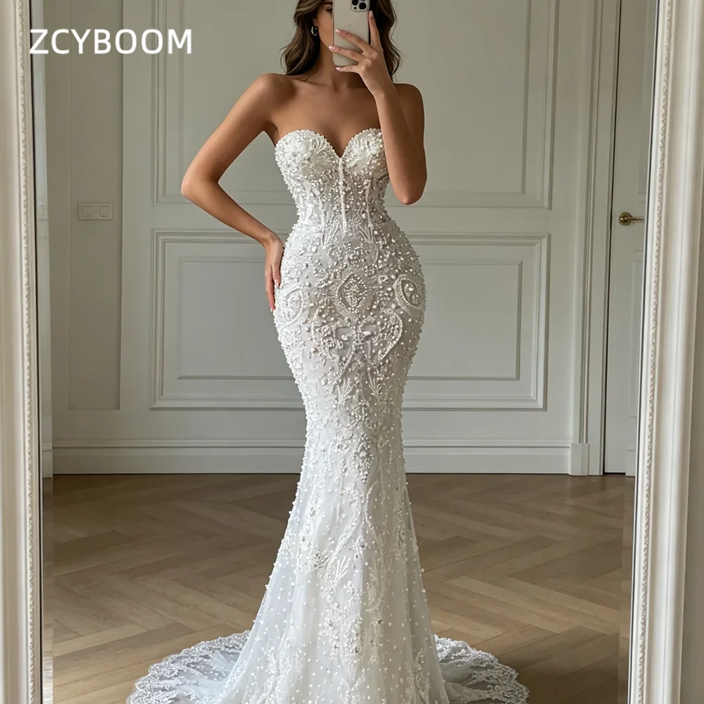 Customized Sexy Sweetheart Mermaid Bridal Gown Sleeveless Appliques Tulle Wedding Dress 2026 Luxury Dubai Vestido De Noiva