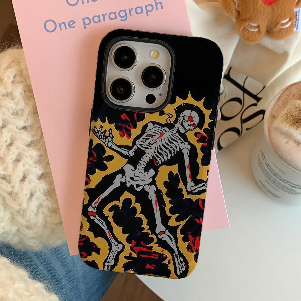 

Ins Korean Dark Skull Dancing Phone Case for IPHONE 16 15PRO MAX 14 13 12 11 SE2 XR Acrylic TPU Two in One Magnetic Phone Cases