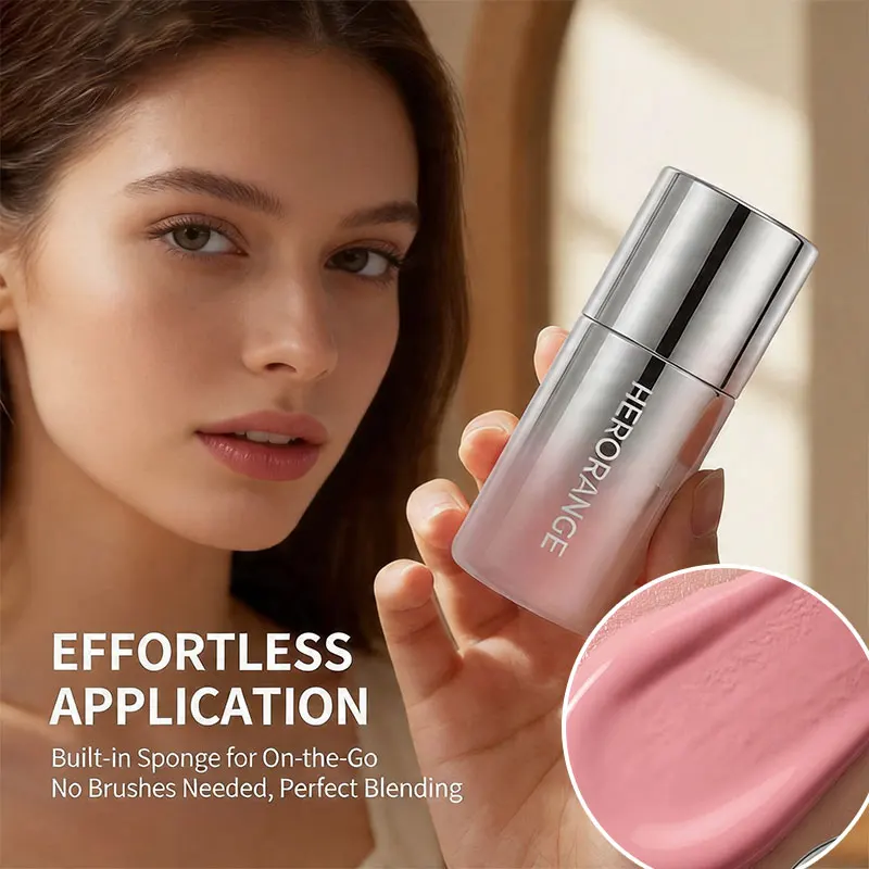 Herorange 5-Color Liquid Blush Stick Sponge Tip Dual Use Lip Cheek Waterproof Long Lasting Transfer Proof