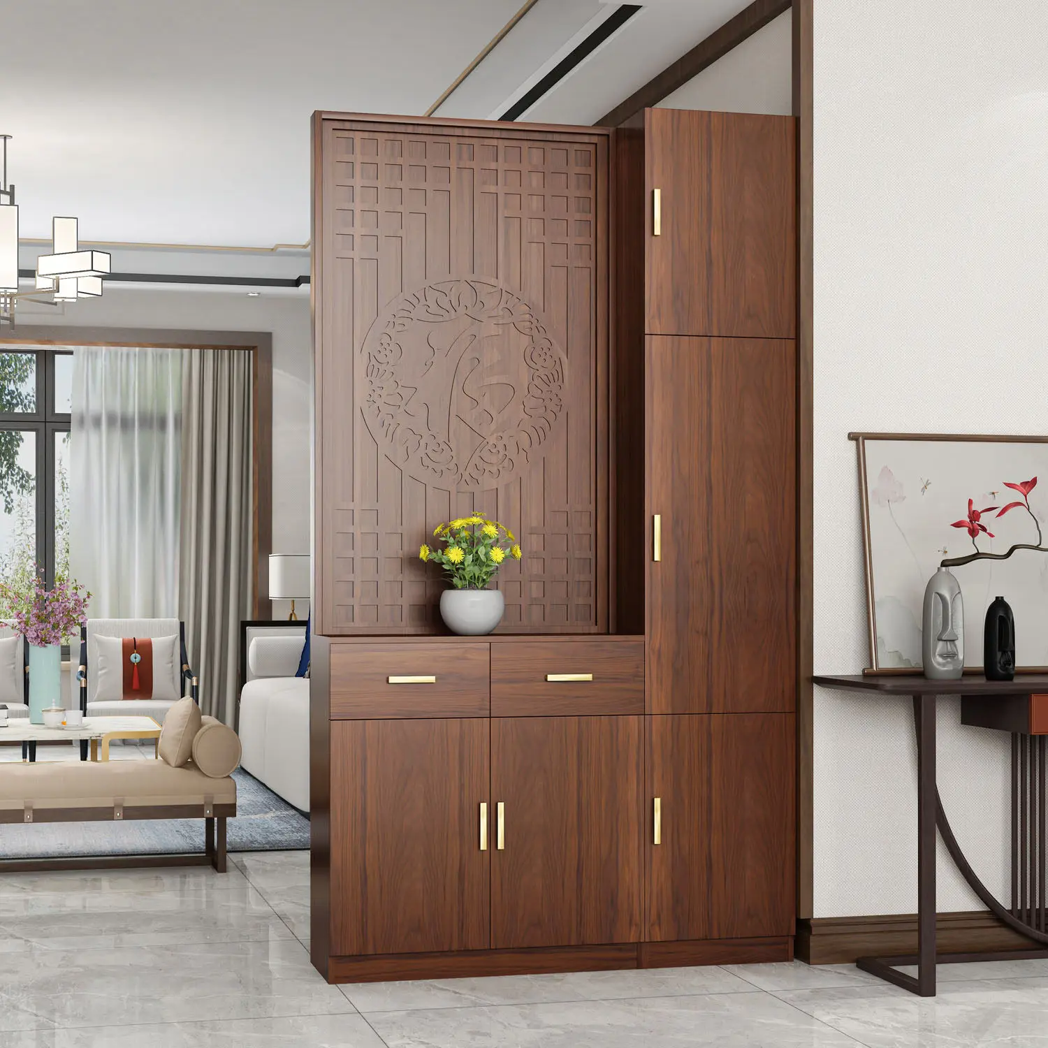 LH new Chinese-style living room entrance screen partition cabinet entry shoe cabinet