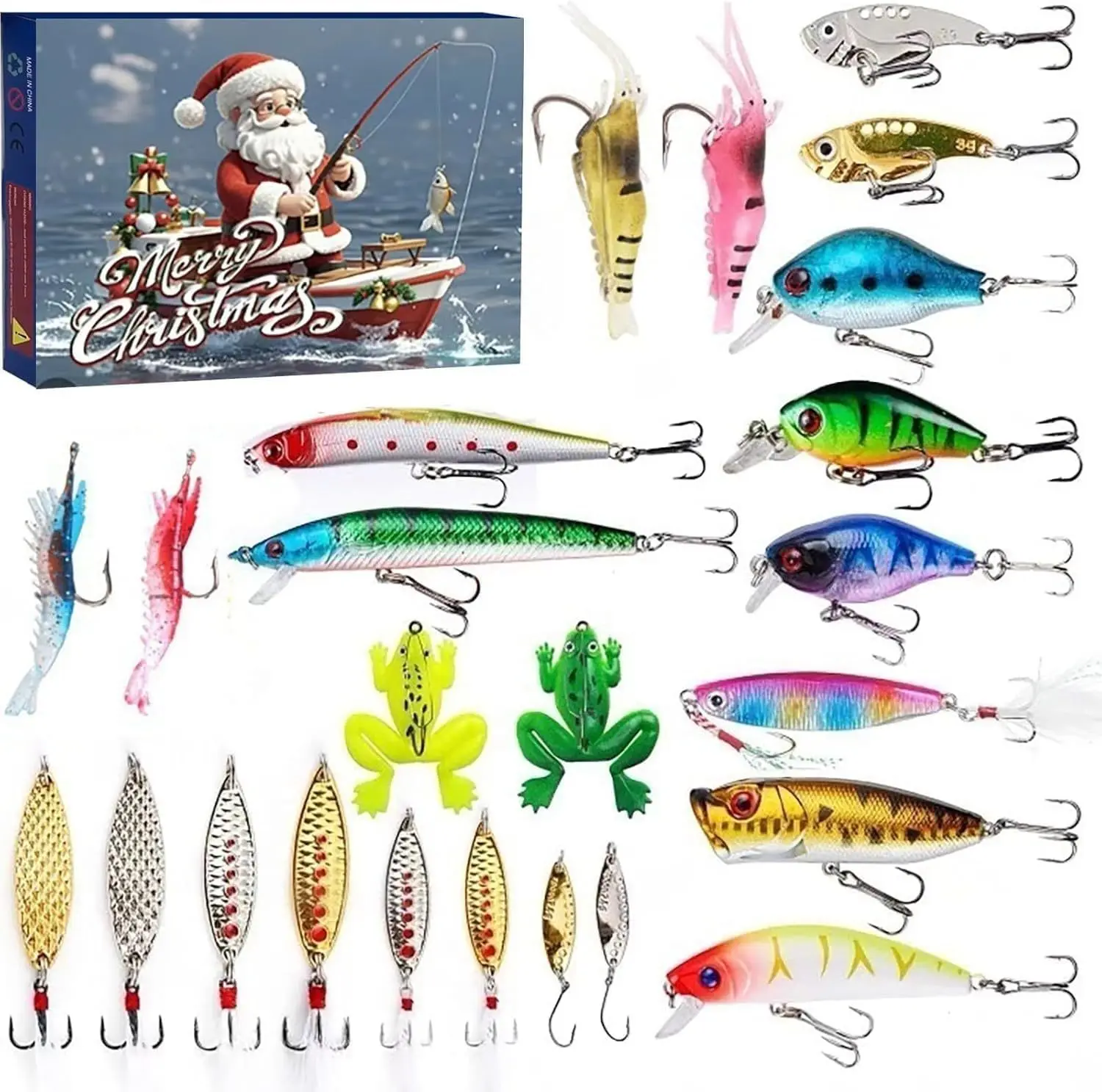 Fishing Advent Calendar 2024 Adult Men Teen Boys 24 Days Christmas Countdown Advent Calendar Fishing Tackle Set 3D Sand Watch