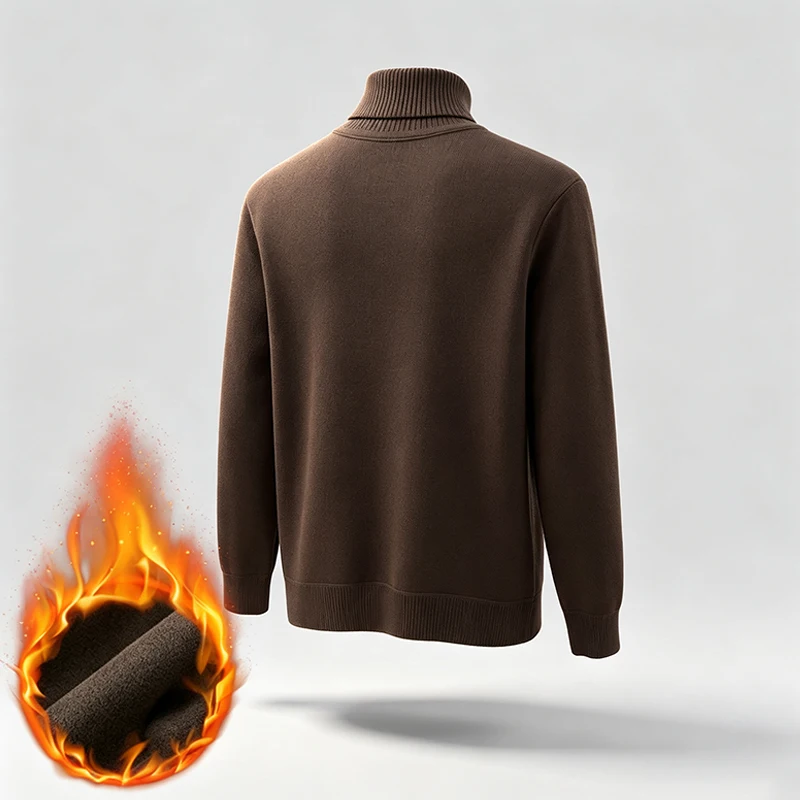 Herren-Rollkragenpullover aus Strick mit Fleece-Futter und geripptem Saum, ideal für Spaziergänge in der Stadt, gesellschaftliche Anlässe und verschiedene Winteraktivitäten. – Detail 4