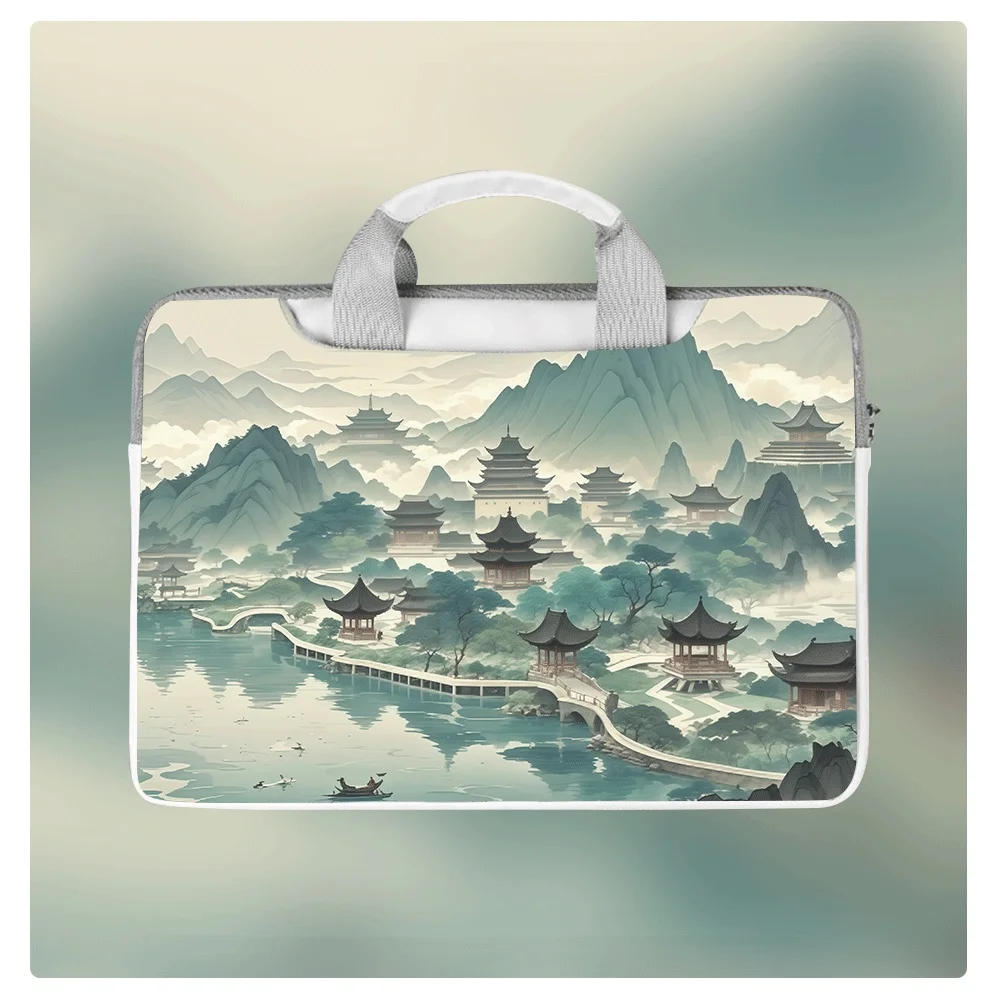 

Natural Landscape Laptop Briefcase 13 14.6 15 Inch Waterproof PU Handbag Large Capacity Zipper Computer Case for Business School