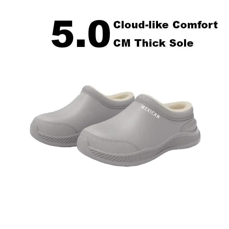 5CM Thick Sole Cloud Comfort Winter Cotton Slippers Waterproof EVA Outer Shell Warm Fleece Slip On Shoes for Men Women