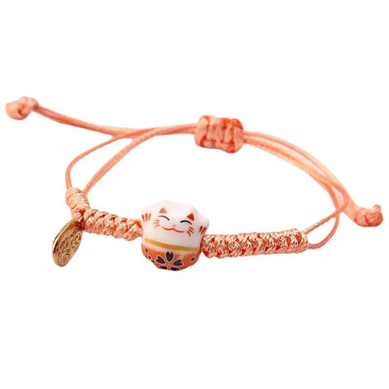 Bracelet Chat Porte-Bonheur en Céramique Simple et Mignon, Tissé à la Main, Corde de Couleurs Rouges, Bijoux Cadeau pour Femme et Fille