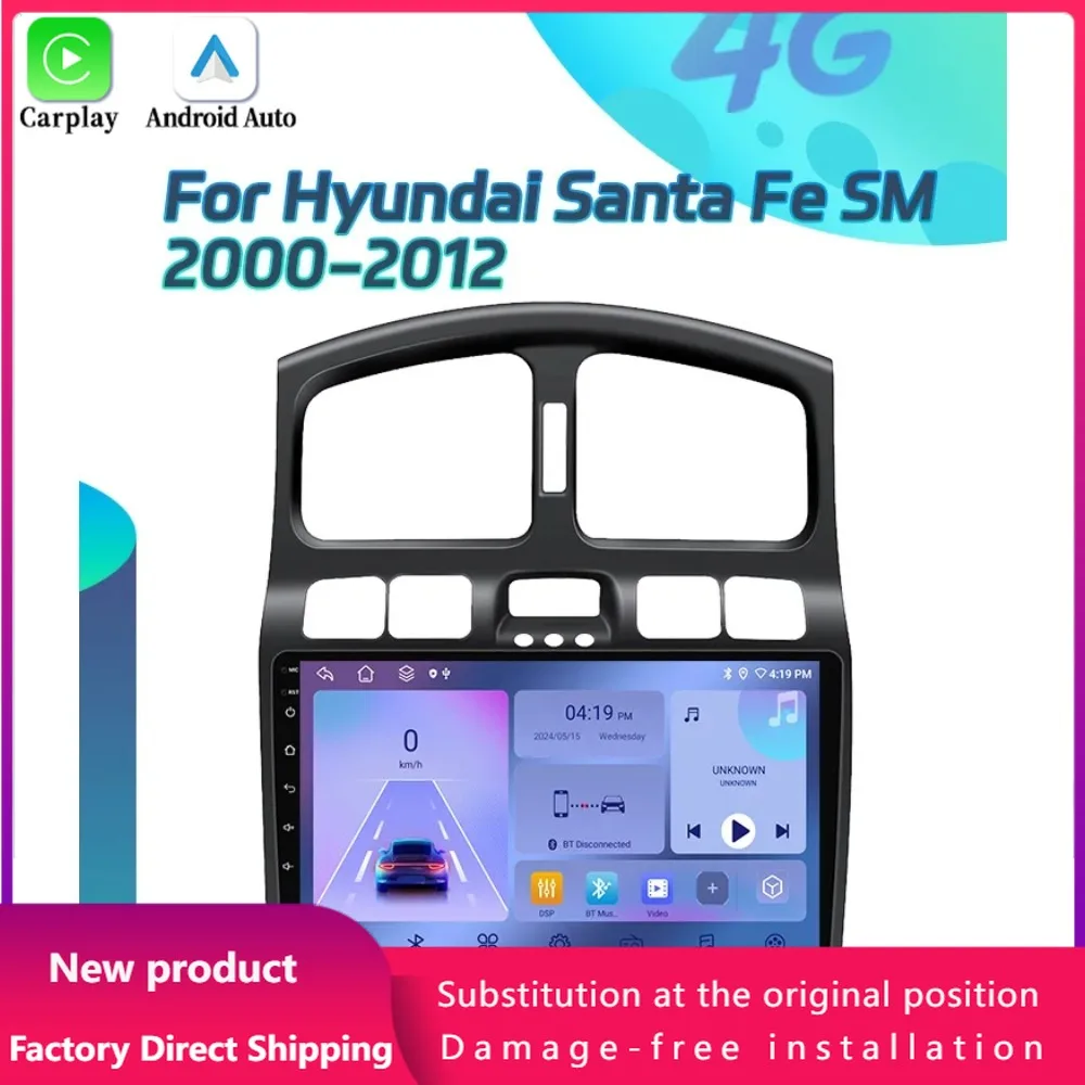 

Car Radio Multimedia Video 4G GPS For Hyundai Santa Fe SM 2000-2012 Android 14 Navigation Navigation CarPlay Touch Screen Stereo