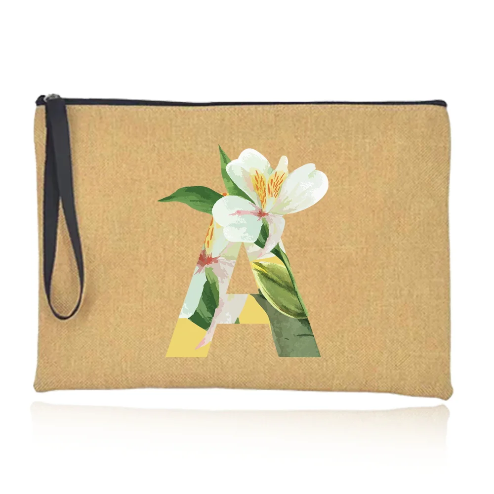 Bolsa de maquillaje con cremallera para mujer, bolso de algodón de imitación, neceser de lavado esencial de viaje, organizador de serie con estampado Floral