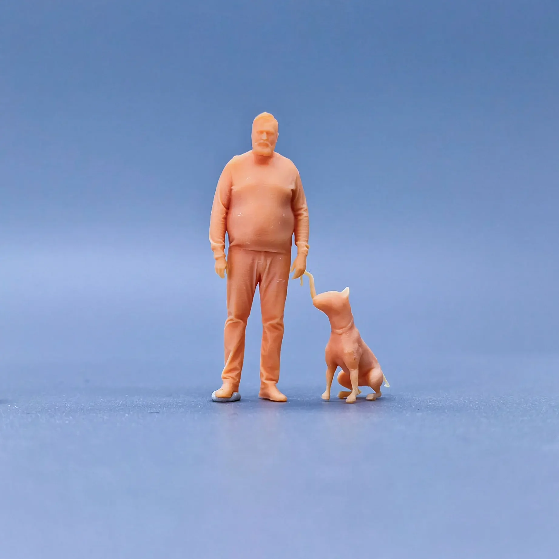 1/64 1/43 Modell Harz Fat Man geht mit dem Hund ungefärbte Miniatur Diorama hand bemalt s528