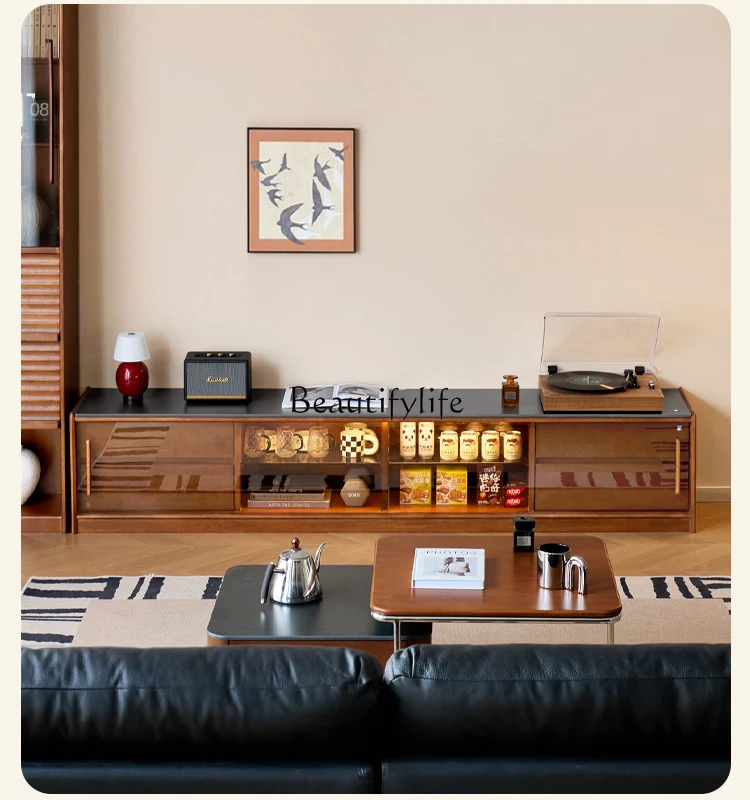 

Solid Wood TV Cabinet Storage Cabinet Integrated Medieval Style Home