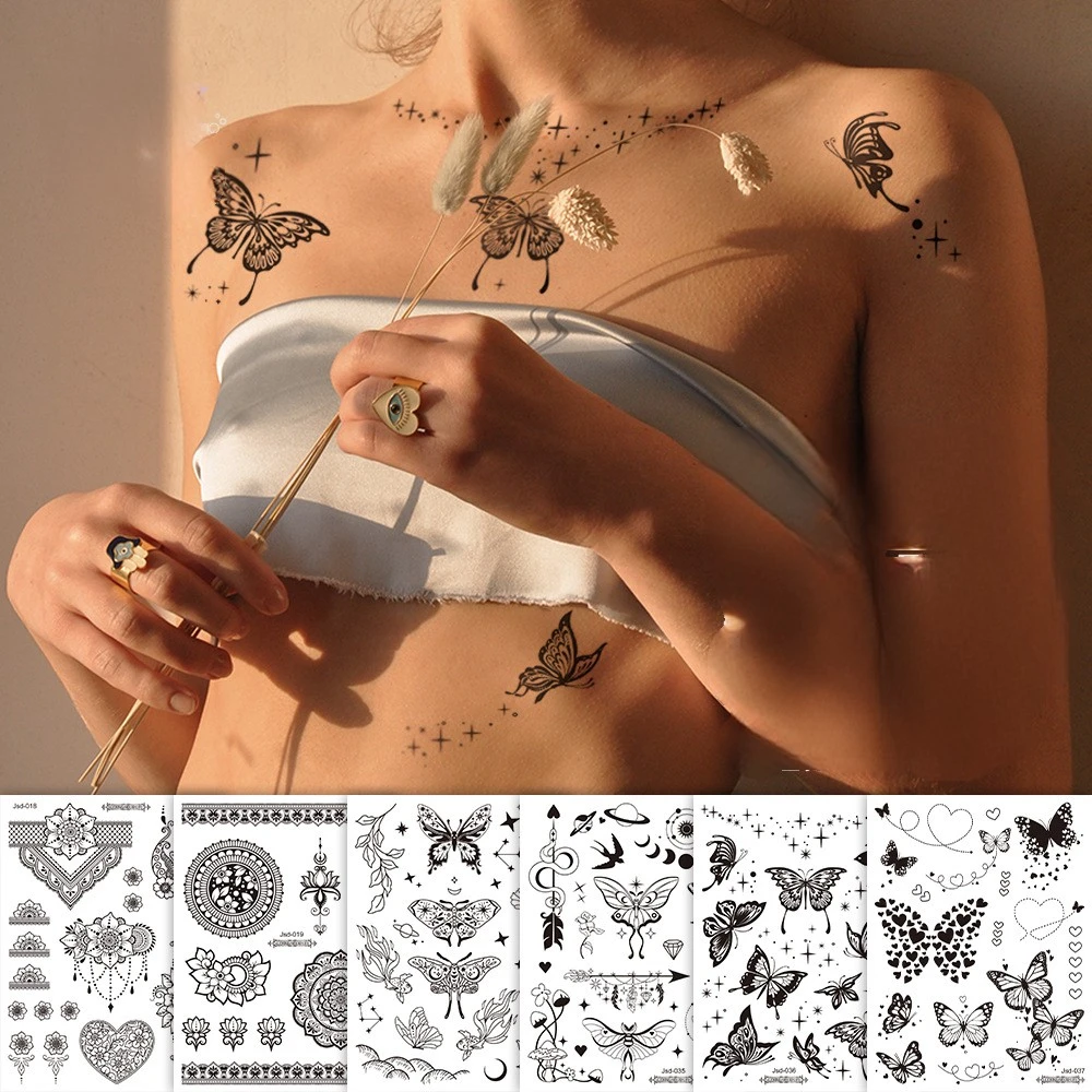 Size:158*120mm New Butterfly Tattoo Plain Flower Sexy Finger Collarbone Dark Waterproof Temporary Tattoo Sticker