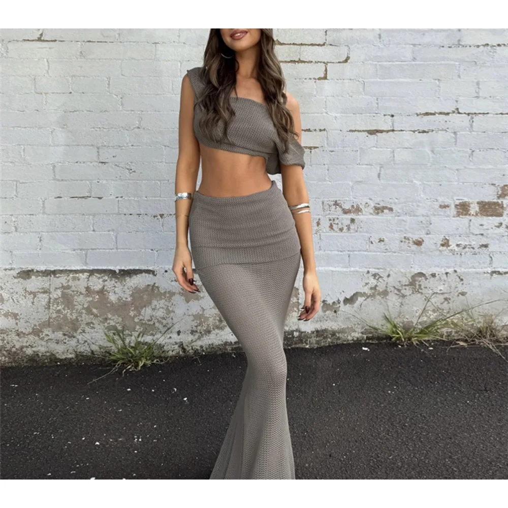 TWOTWINSTYLE однотонный сращенный комплект из двух предметов для женщин, топ без рукавов с квадратным вырезом, темпераментные юбки с высокой талией, женская мода