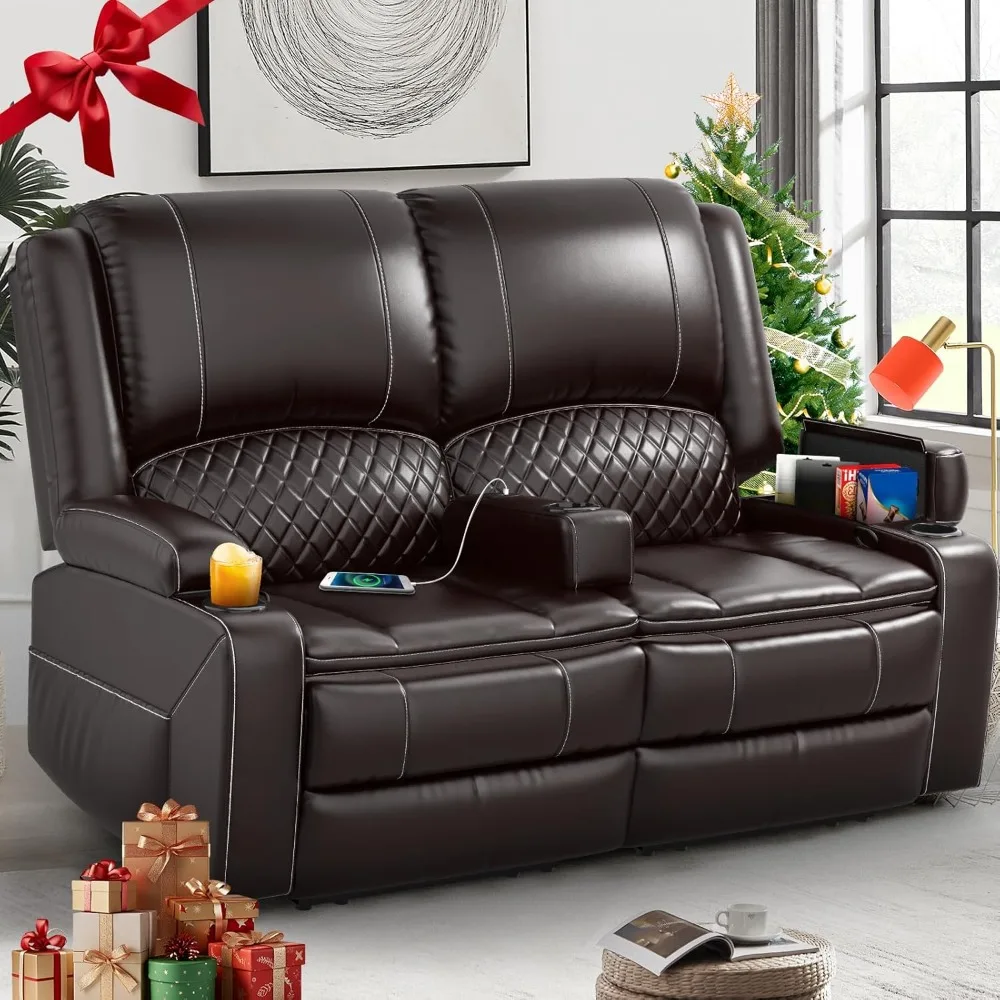 

Loveseat Recliner Sofa, Manual Reclining Loveseat With Removable Armrest, Faux Leather Recliner Loveseat For Adults