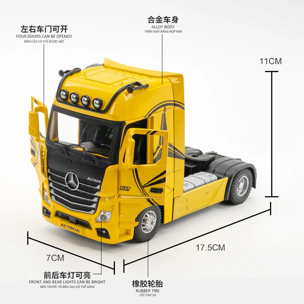 1:36 Mercedes-Benz ACTROS truck Simulation Diecast Metal Alloy Model car Sound Light Pull Back Collection Kids Toy Gifts A561