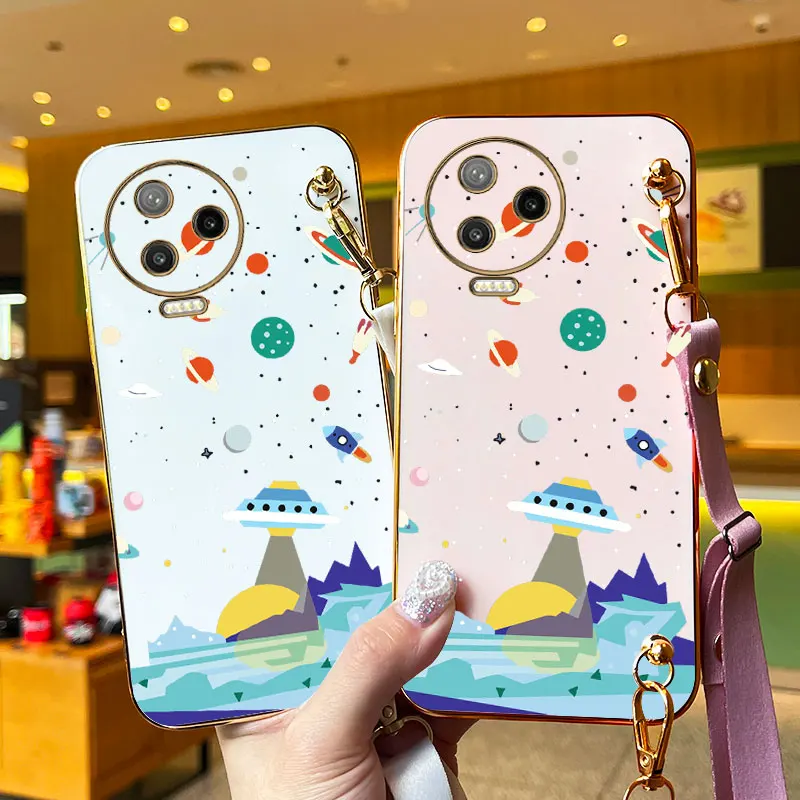 Sailing Spaceships Lanyard Plating Phone Case For Infinix Note 10 11 12 11Pro 30 30Pro 12Pro 10Pro 12VIP 30VIP Hot 11S 12 Cover