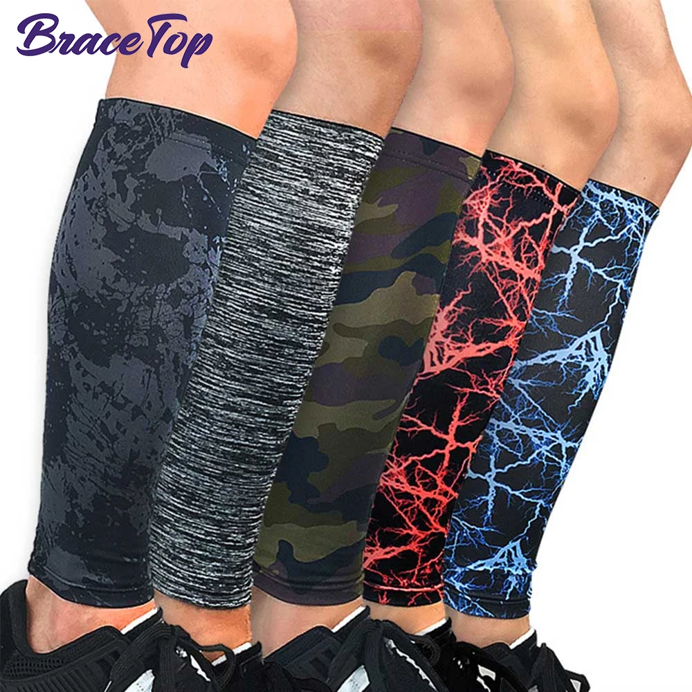 BraceTop 1 PC Sports Safety Football Basketball Leg Sleeve Outdoor Running Compression Calf Sleeves Stretch Leggings Knee Pads