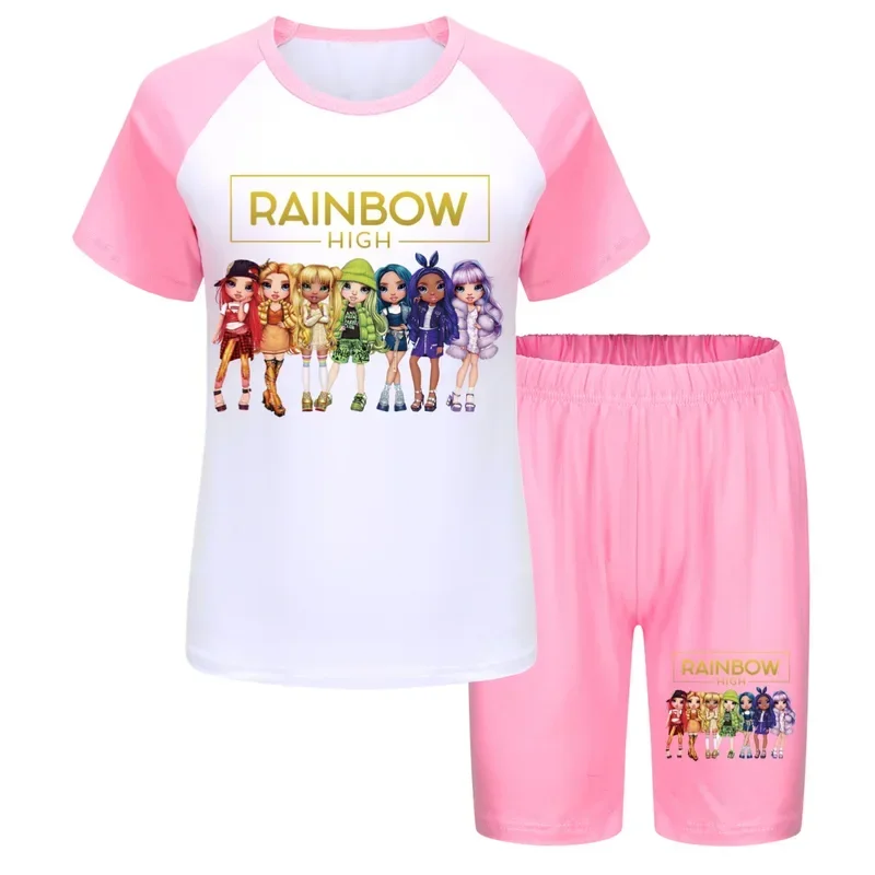 Rainbow High Kleidung Kinder Baumwolle Kurzarm T-Shirt Shorts 2PCs Set Kleinkind Mädchen Sommer Outfits Jungen Cartoon Pyjama Sets