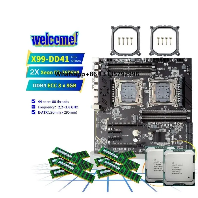 

PANDL NEW Mainboard C612 Desktop PC Kit Set Dual Xeon E5 2696 V4 Combo DDR4 ECC 8x8GB 2400MHz 2696v4 X99 Dual Motherboard