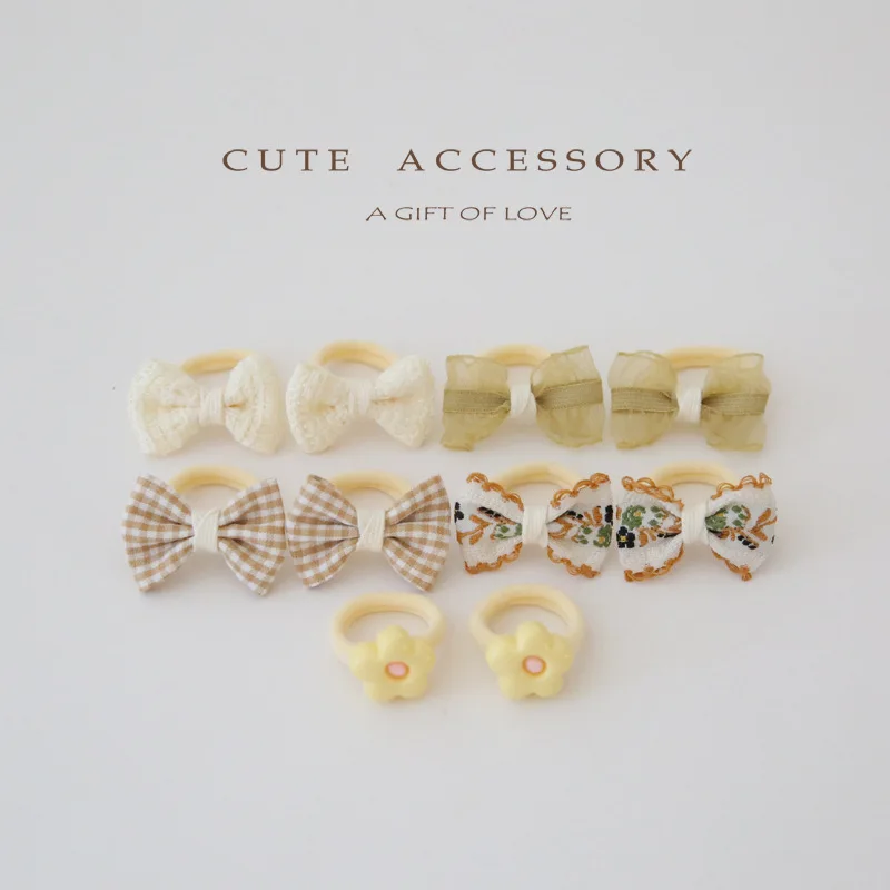 10 Pcs/Lot Sweet Hair Bows Hair Ties Band Flowert Girls Mini Baby Basic Kids Hair Accessories