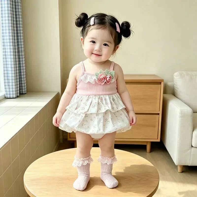 Summer Thin Camisole Bag Fart Skirt Baby Stylish Triangle Crawling Clothes Baby Summer Flower Rompers Children Jumpsuit