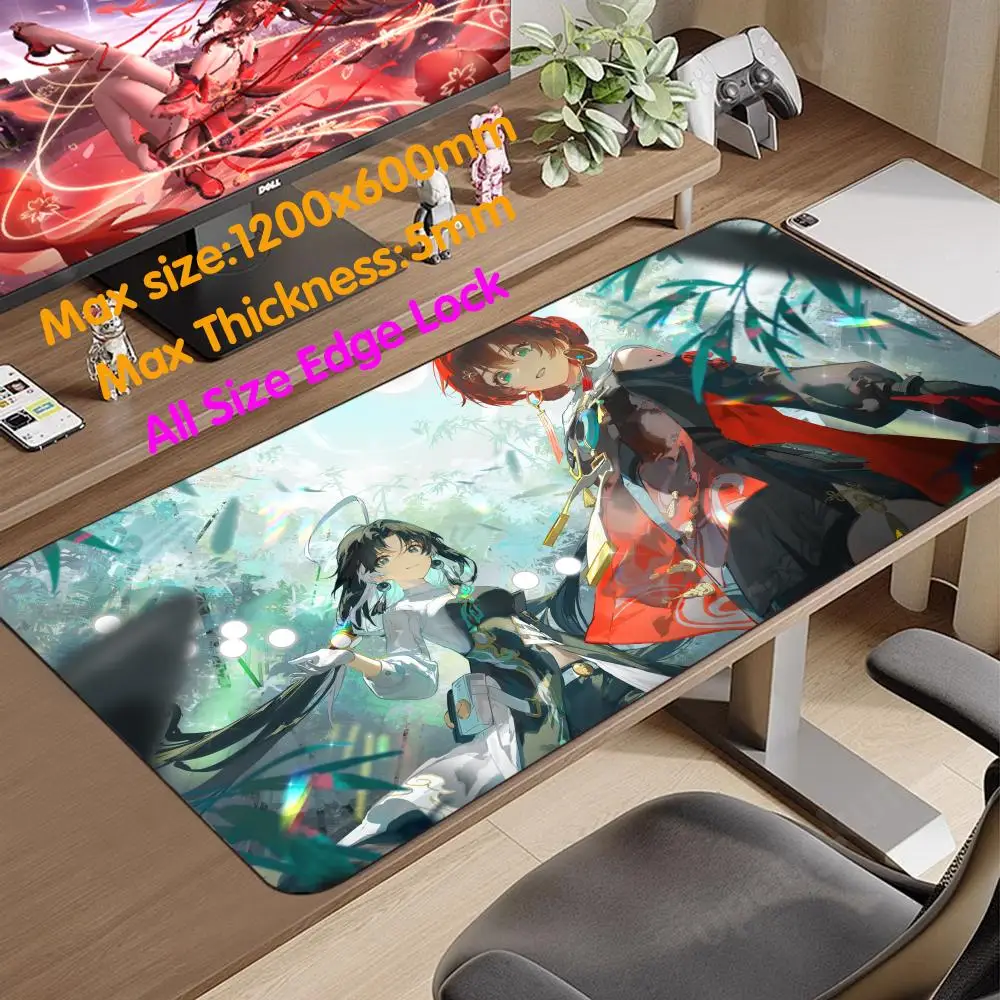 W_wuthering W_waves Mouse Pad 1200x600 Mouse Pad 5mm Thicking Super Big Large Desk E-sports Mouse Pad Teclado Gamer Mat xl Mouse