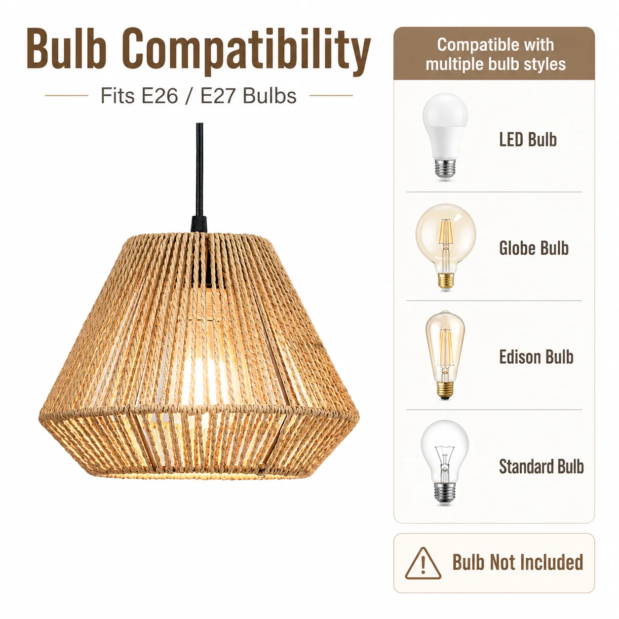 JOYINLED 24CM Boho 3 Light Bamboo Woven Pendant Light E26 E27 Hanging Lamp for Dining Room Kitchen Island Bulb Not Included