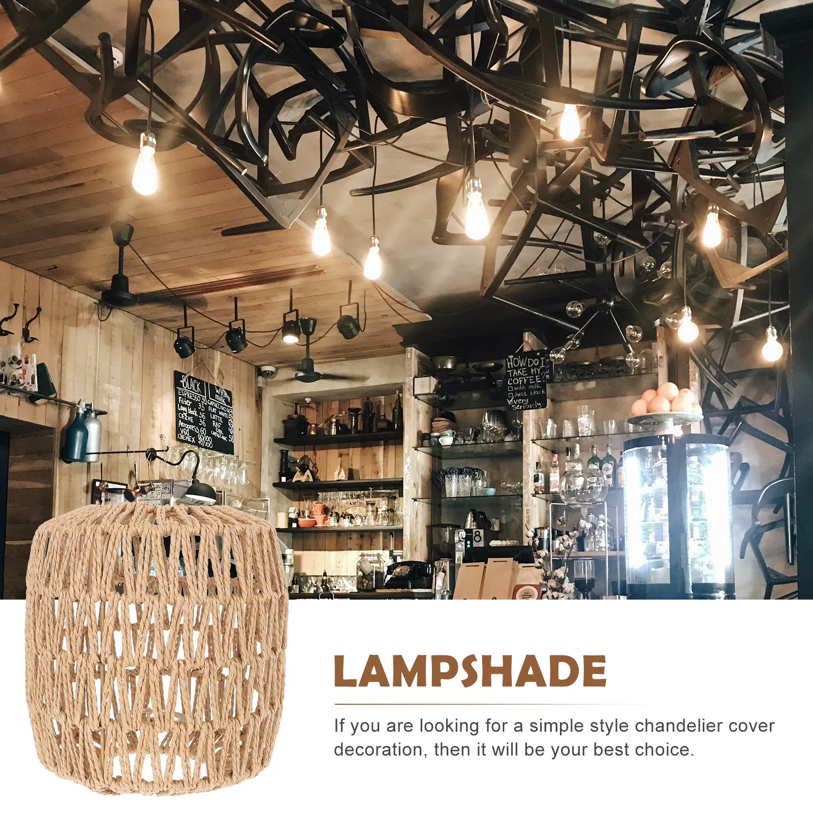 Rattan Lampshade Woven Hemp Rope Pendant Light Cover Vintage Decor for Bedroom Dining Room