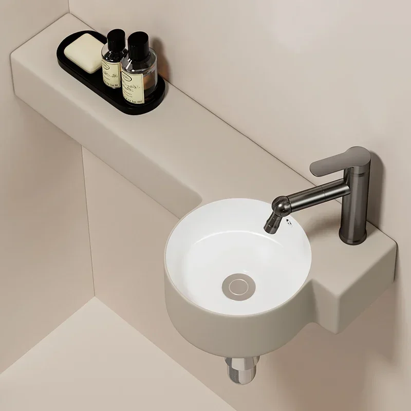 Small apartment wall-mounted ceramic wash basin integrated countertop basin Internet celebrity color toilet hanging basin