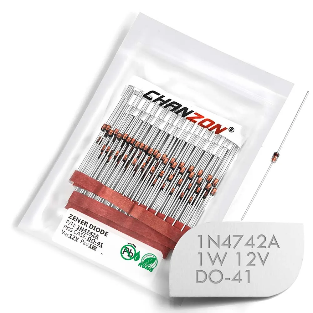 100 قطعة 1N4742A 1N4742 قوة زينر ديود 1 واط 12 فولت DO-41 DO-204AL محوري 1 واط 12 فولت في 1N 4742A IN4742A