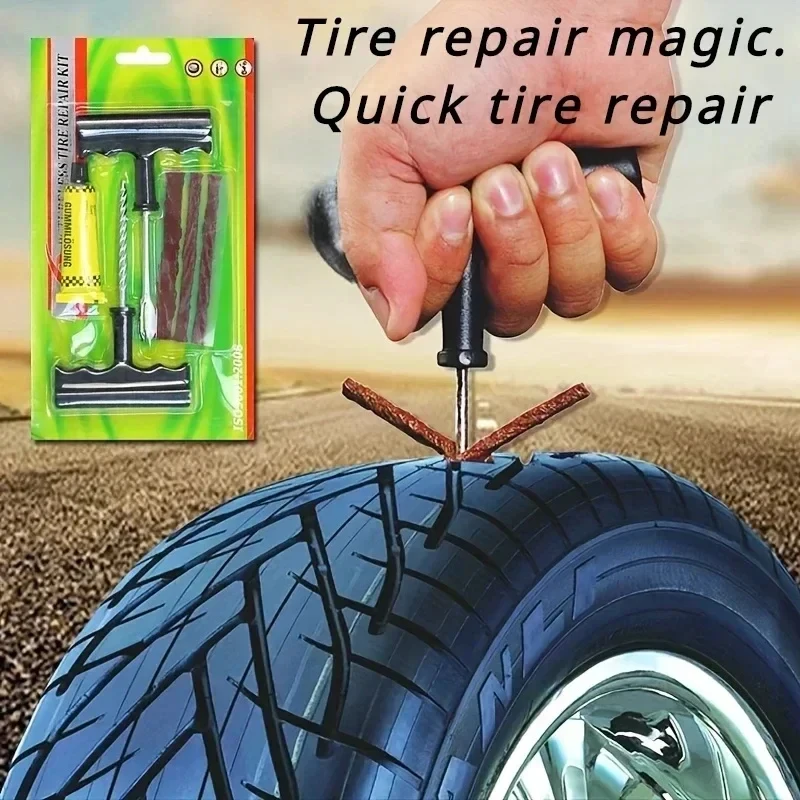 

1-6set Car Tire Repair Tool Kit With Rubber Strips Tubeless Tyre Puncture Studding Plug Motorcycle Truck Vacuum Tire Repair Tool