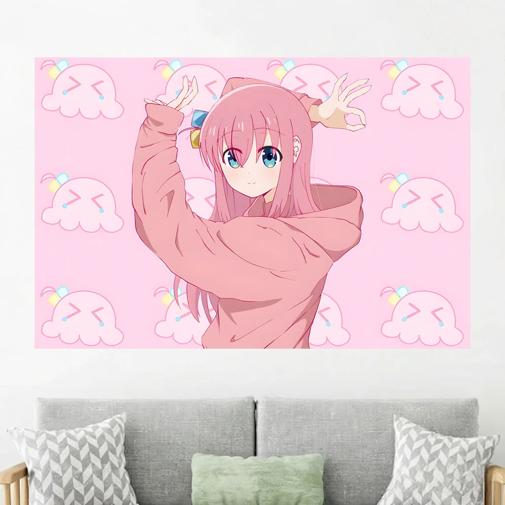 Pocchi T-The R-Rock Tapestry Hitori Gotoh Cute Pink Anime Wall Hanging Dorm Bedroom Wall Art Background Home Decor