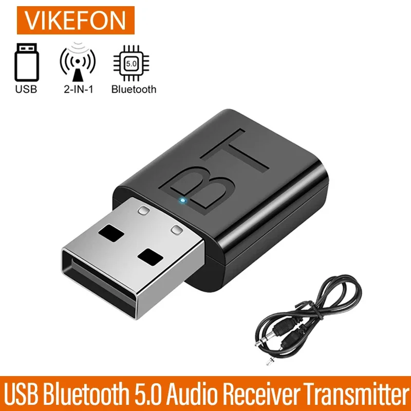 2 in 1 USB Bluetooth Receiver Transmitter Car Bluetooth 5.0 Audio Adapter TV Computer Wireless Bluetooth Converter Plug and Play 