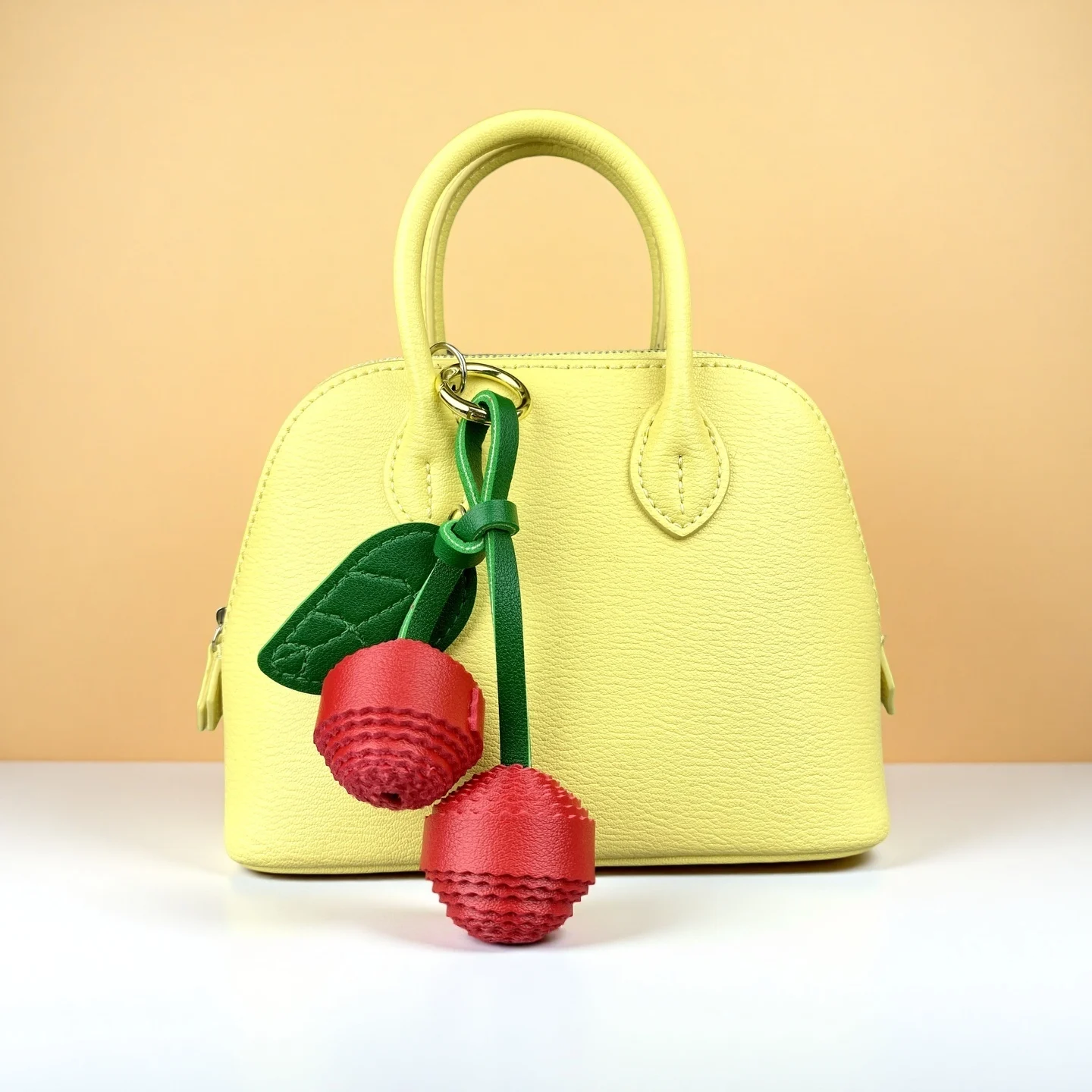Stylish PU Leather Cherry Bag Charm-Cute Fruit Keychain/Pendant For Bag-Handmade Leather Charm-Gift For Her-Fruit Accessory