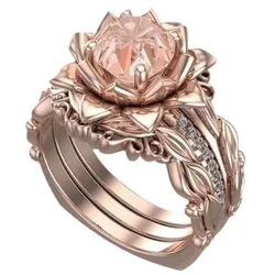 New hot selling winter three piece women's ring set in Europe and America, rose inlaid zircon ring