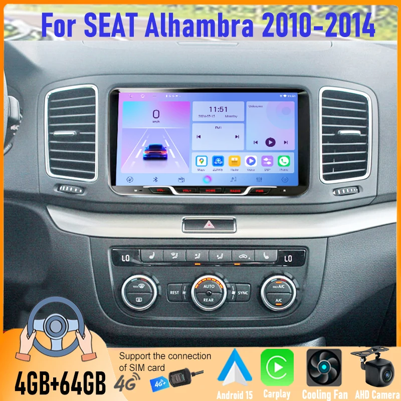 

9 Inch Android Car Radio For SEAT Alhambra 2010-2014 GPS Navigation BT WiFi FM AM RDS Touch Screen Head Unit Multimedia Player
