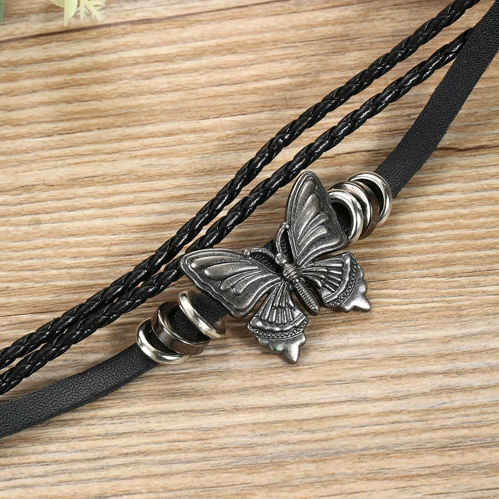 20242024 Trend Vintage Butterfly-shaped Pendant Classical Women Leather Necklace for Birthday Gift image 3