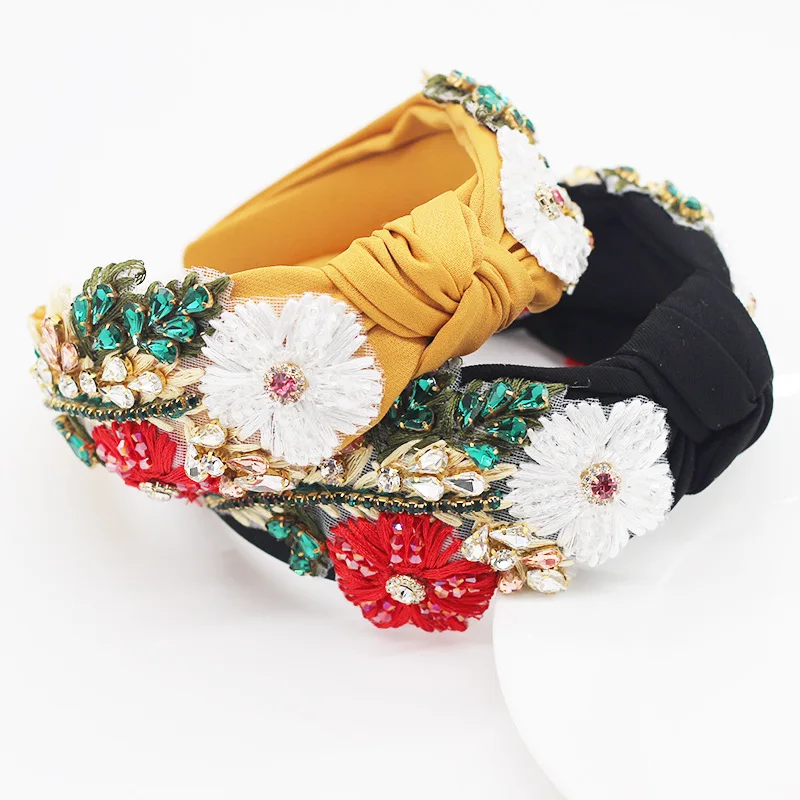 European and American Fashion Fabric Handmade Flower Rhinestone Exquisite Headband Socialite Hair Accessory for Women