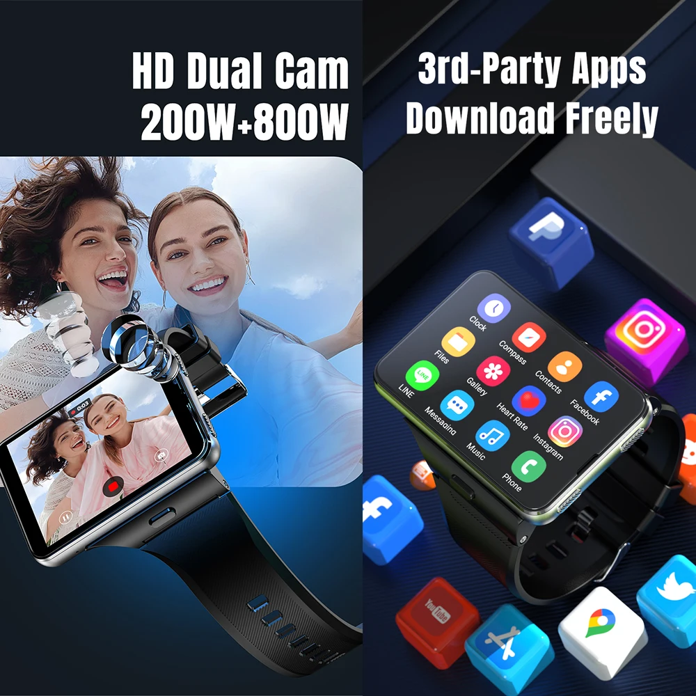 JingTider S999 2.88 INCH 4G Smart Watch MTK6761 Quad Core 4GB 64GB 5.0MP+13.0MP Dual Cameras Smartwatch 2300mAh Battery GPS WIFI