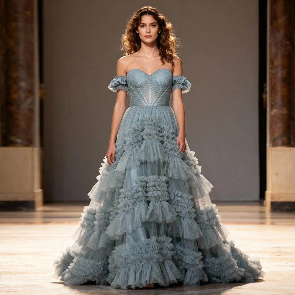 

Elegant Sweetheart Tulle Gown Tiered Ruffles Evening Dress 2025