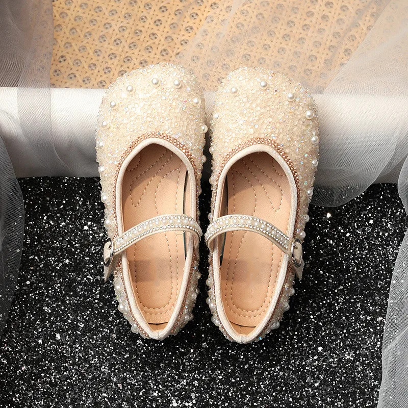 Girls Princess Shoes 2023 Spring Fashion Mary Jane Dress Dance Baby Kids Sandals Ballet Brand Glitter Pearl Pink Soft Sole Flats