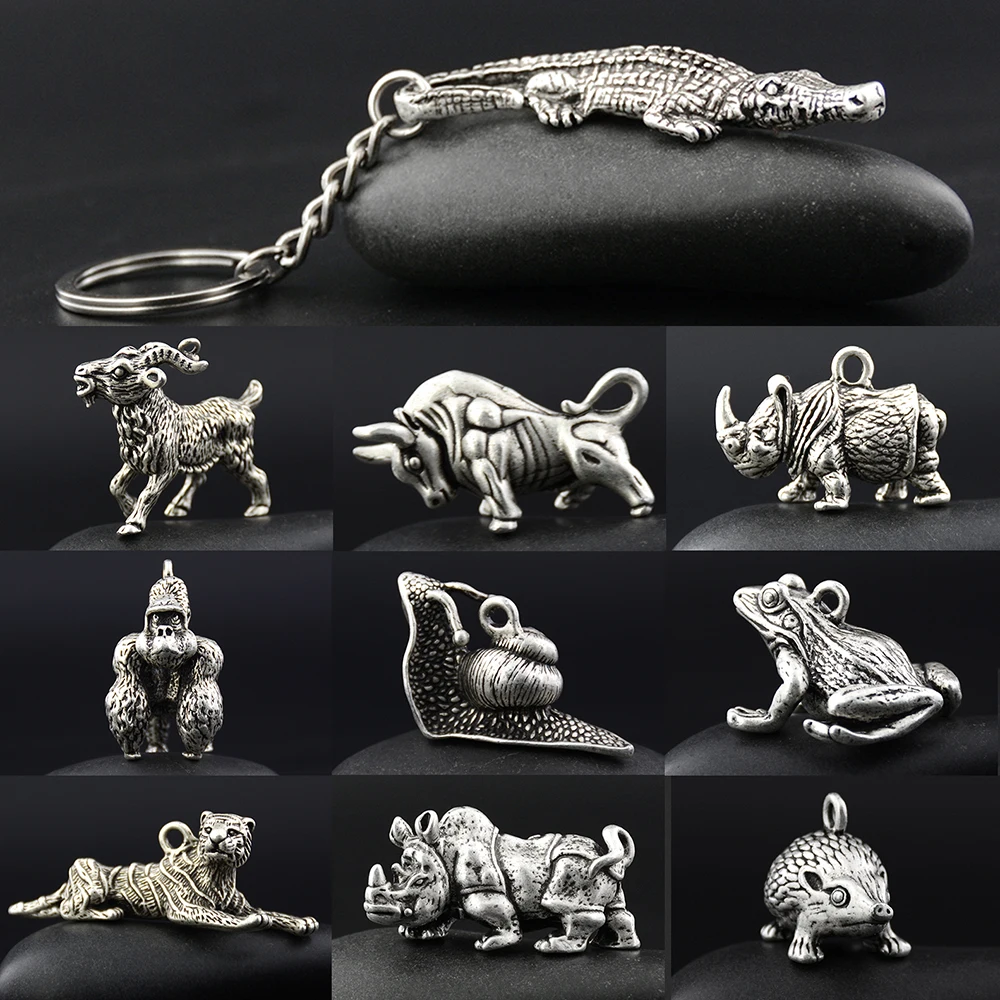 1 Pcs 14 Style Vintage Tiger Goat Crocodile Rhinoceros Animal Charm Bag Key Chain Car Keychain Keyring Jewelry Gift For Men Kids