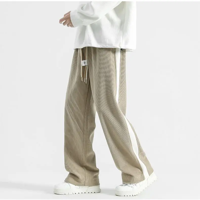 Autumn Winter Casual Soft Men Elastic Loose Drawstring Sweatpants Pants Warm College Style Corduroy Warm Striped