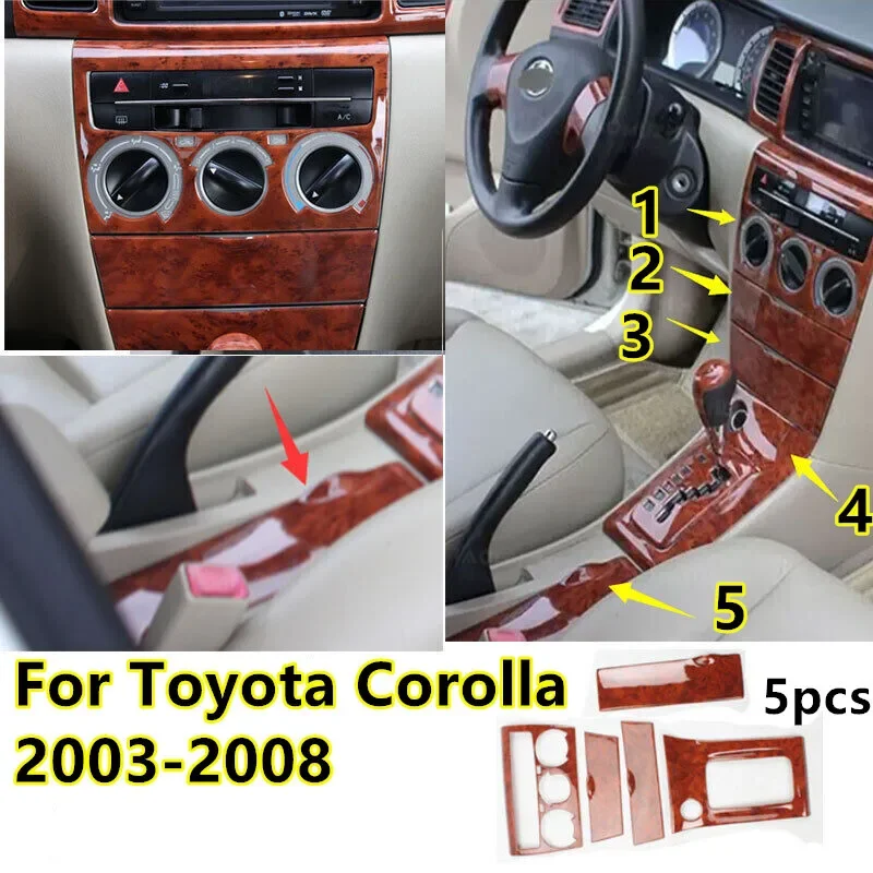 5X Peach Wood Grain Center Console Gear Shift Panel For Toyota Corolla 2003-2008