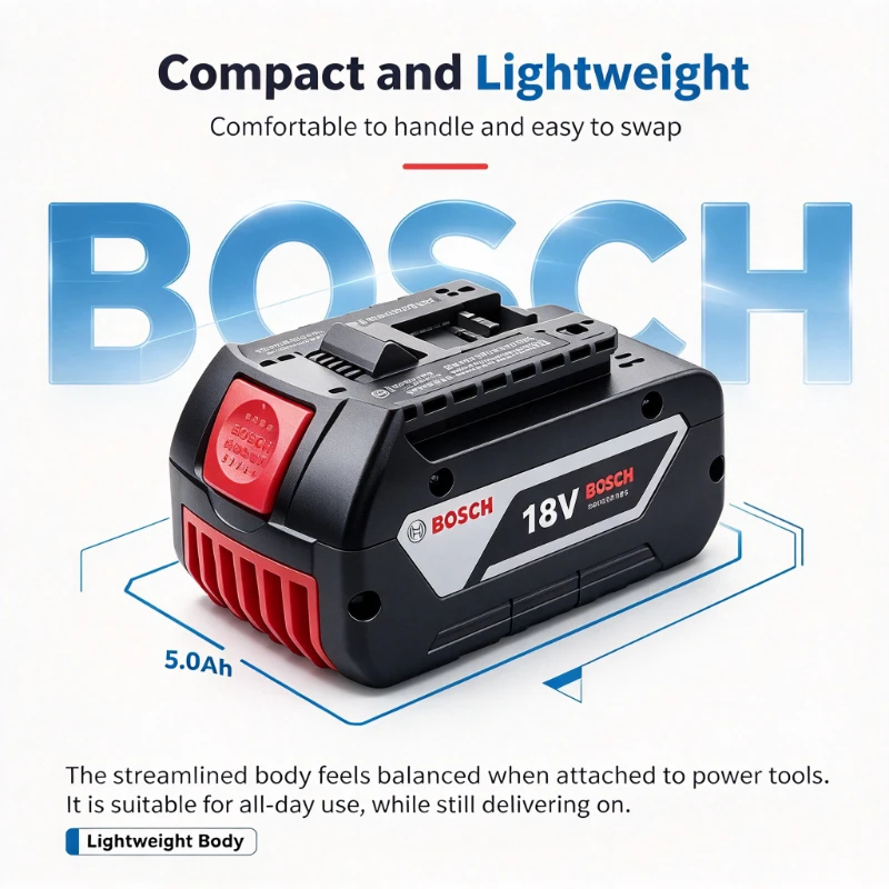 For Bosch 18V Cordless Tool Battery 5.0Ah High Stability Lithium Pack BAT622 Works Grinder Jigsaw Multi Tool Lightweight Design