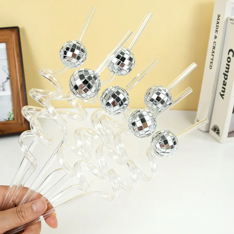 6pcs Mirror Disco Ball Straws 70s Disco Party Decor Birthday Wedding Bachelorette Hen Bar Party Supply Cocktail Drinking Straw view 2