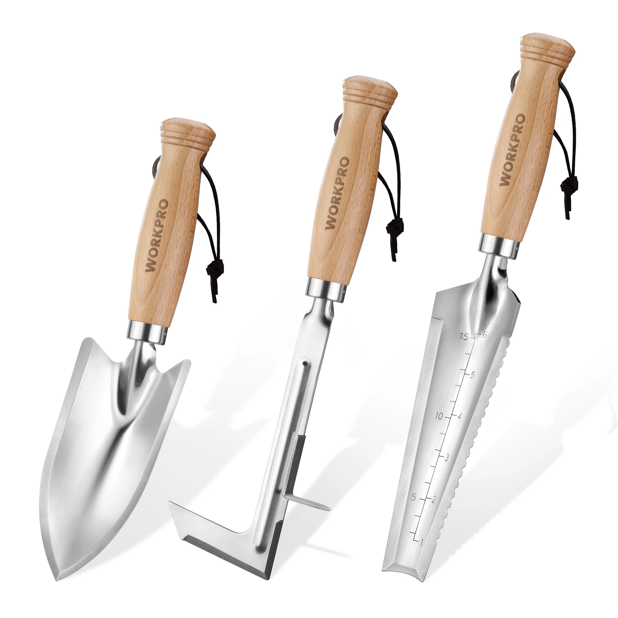 WORKPRO Garden Tool Set 3 Pcs Gardening Tools with Wood Handle, Weed Puller, Crack Weeder and Hand Trowel, Durable Garden Hand