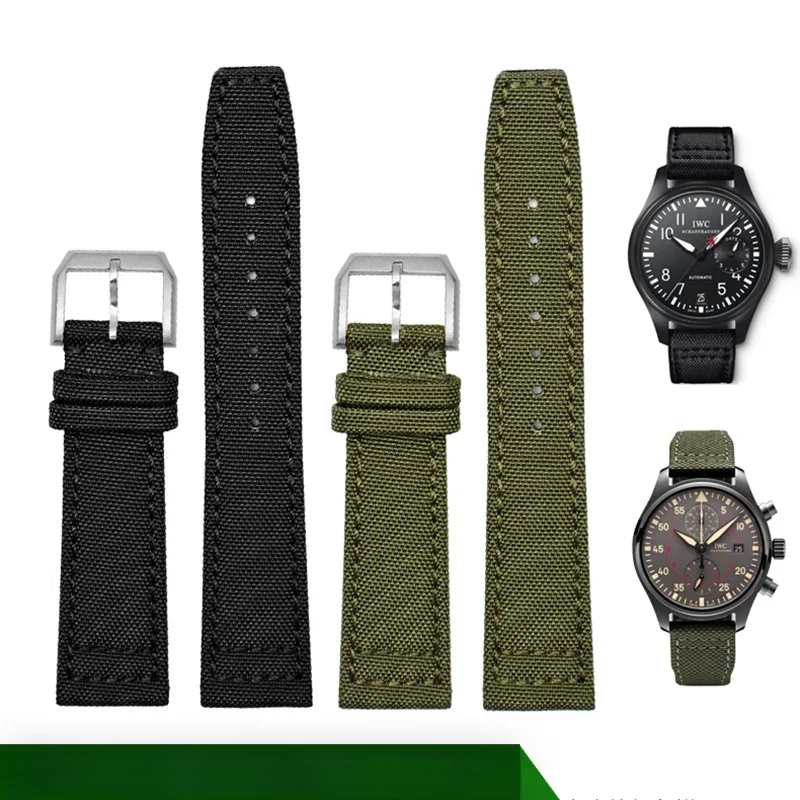 

Nylon Canvas 20 21 22mm Cowhide Underskin Watch Band Men's for IWC Pilot Portugal Portofino 7 Days Captain Blue Breathable Wrist